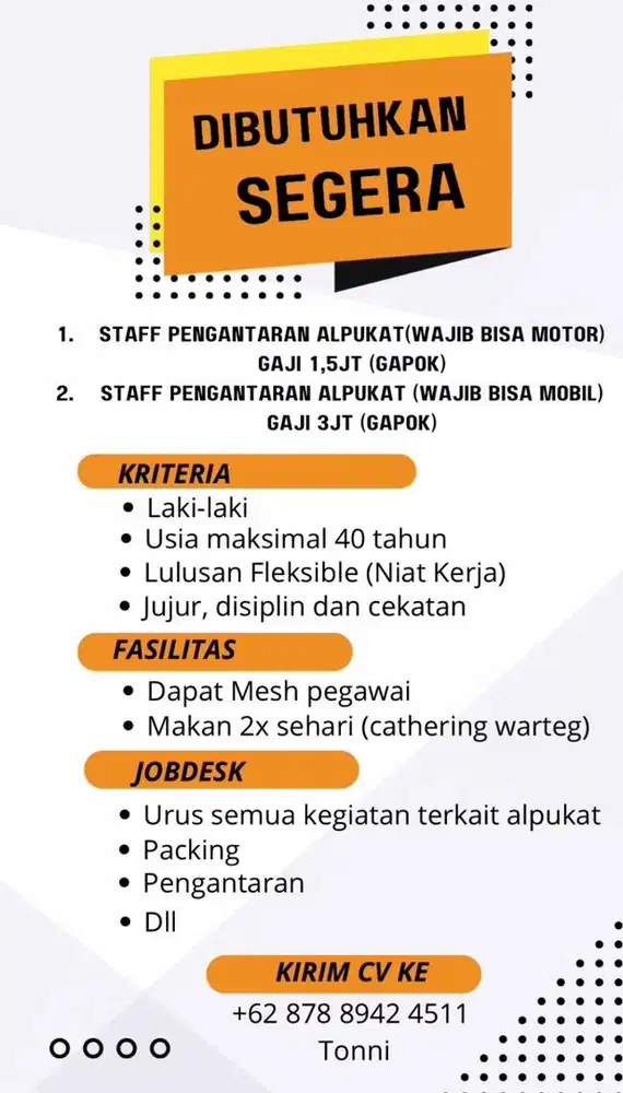 Lowongan kerja pegawai pengantaran