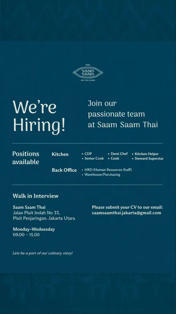 Lowongan Pekerjaan SAAM SAAM THAI
