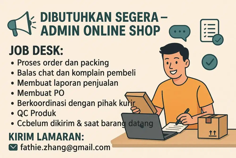 Di Cari Admin Online Shop daerah Gading Serpong
