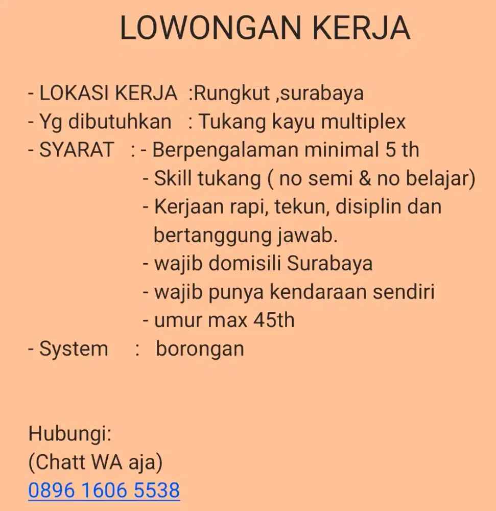 Dicari tukang kayu multiplex