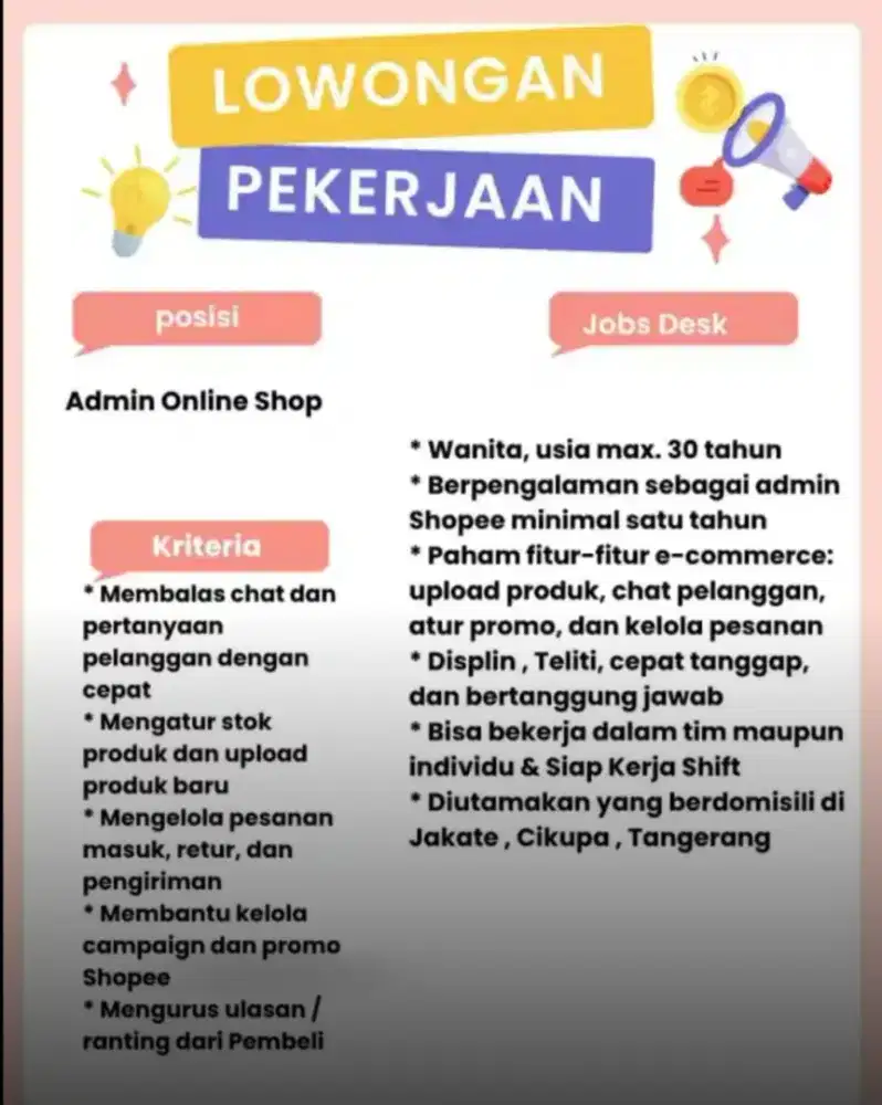 Loker admin online shop