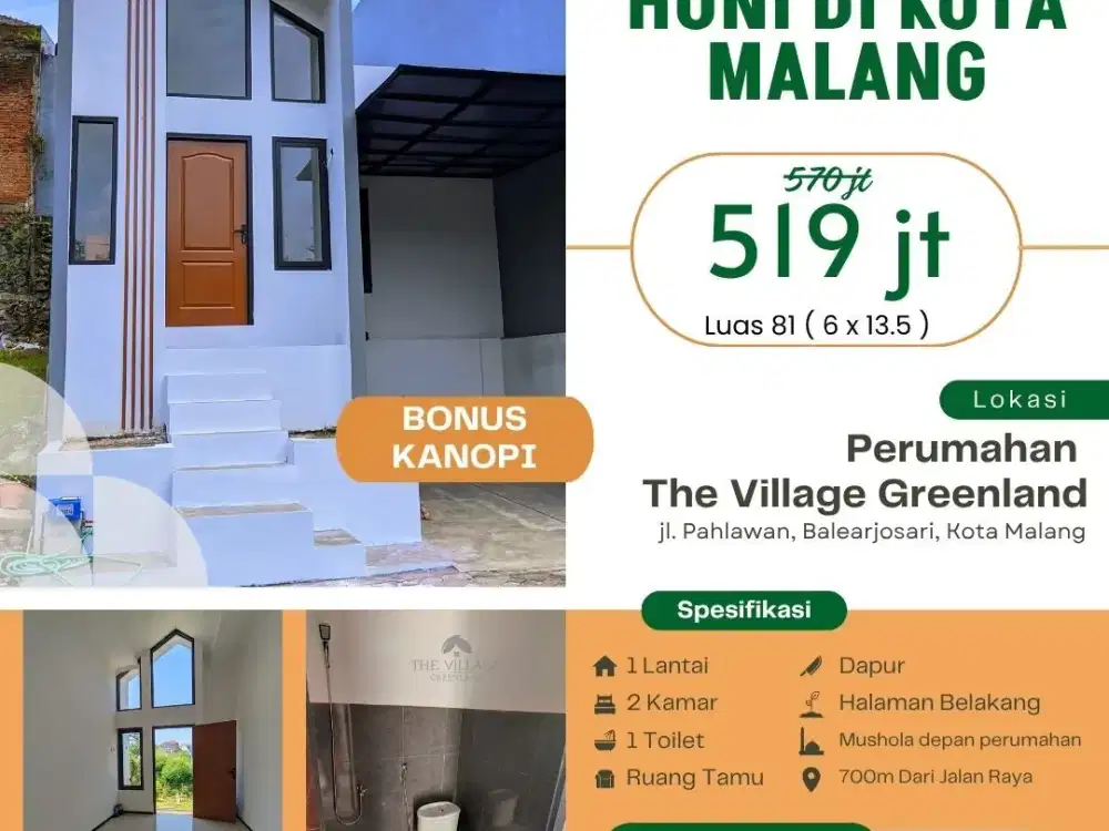 SIAP HUNI RUMAH TIPE SCANDINAVIAN DI KOTA MALANG LOKASI SRATEGIS DEKAT AKSES TOL