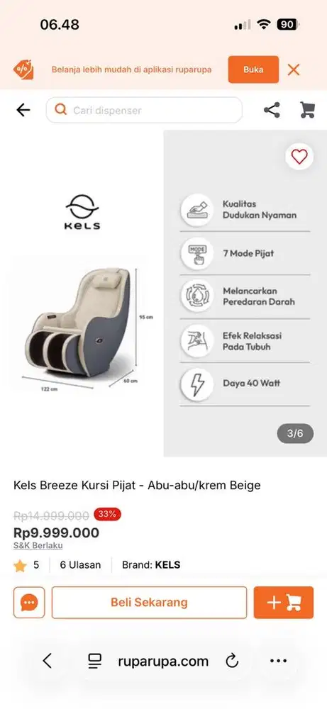 Kels Breeze Kursi Pijat Abu abu/krem Beige
