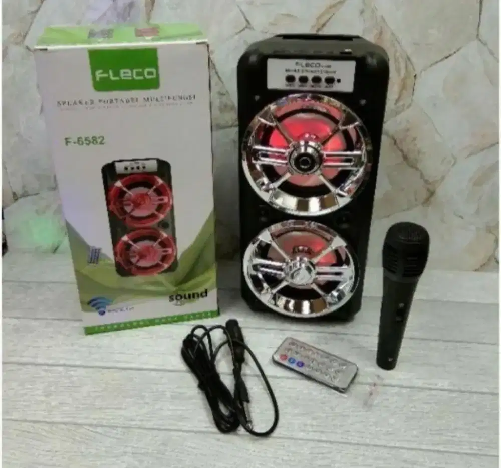 SPEAKER BLUETOOTH KARAOKE  FLECO F6582 BONUS MIC + REMOT SUPER BASS