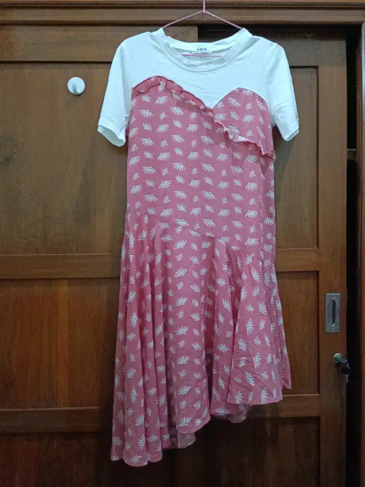 Dress pink kombinasi kaos dan katun