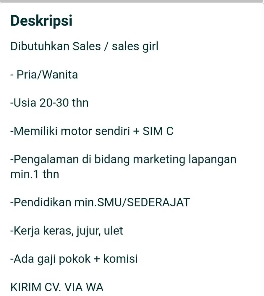 Lowongan sales/marketing kantong plastik