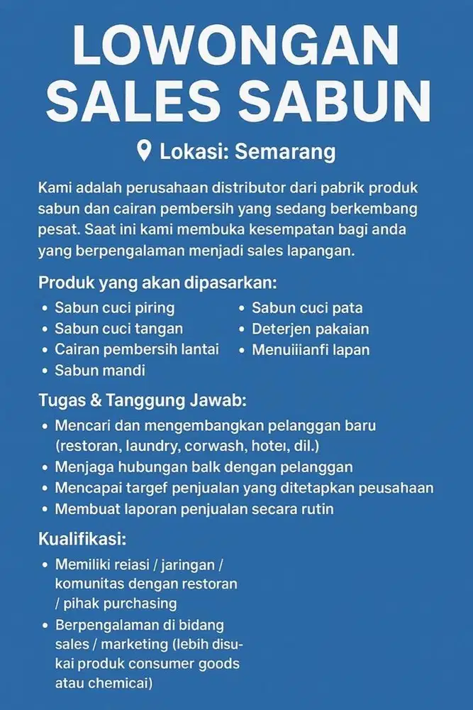 Lowongan Sales Sabun Cuci Piring