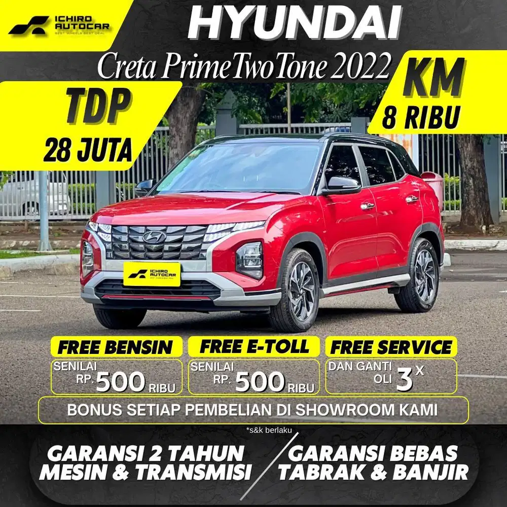 HYUNDAI CRETA PRIME TWO TONE 2022 PAJAK 10.26 KM 8 RIBU NO POL B GENAP
