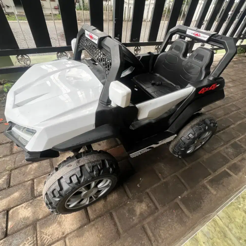 Mobil aki anak putih dan biru