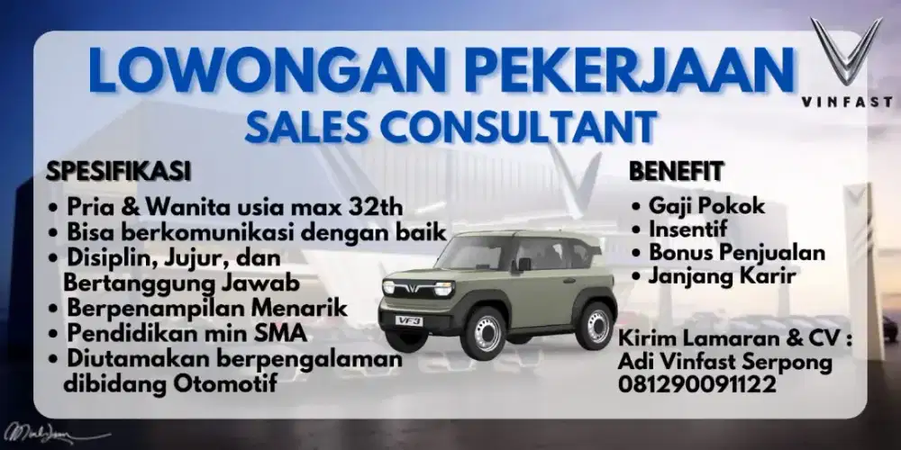 Lowongan Sales mobil Listrik VINFAST