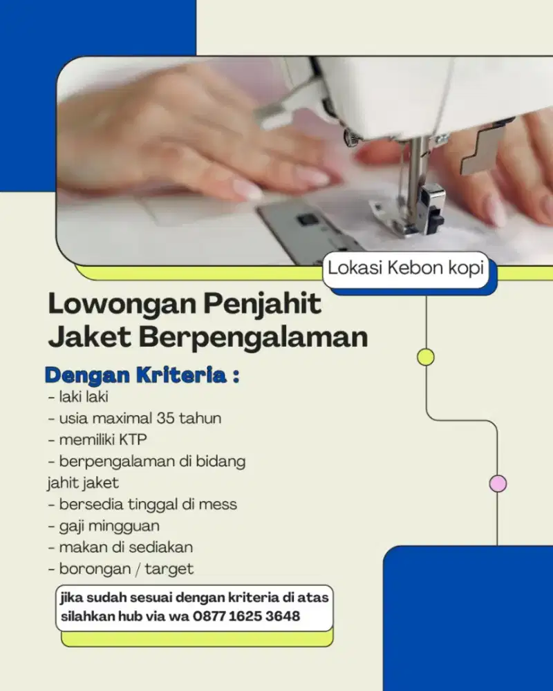 Di cari penjahit jaket berpengalaman