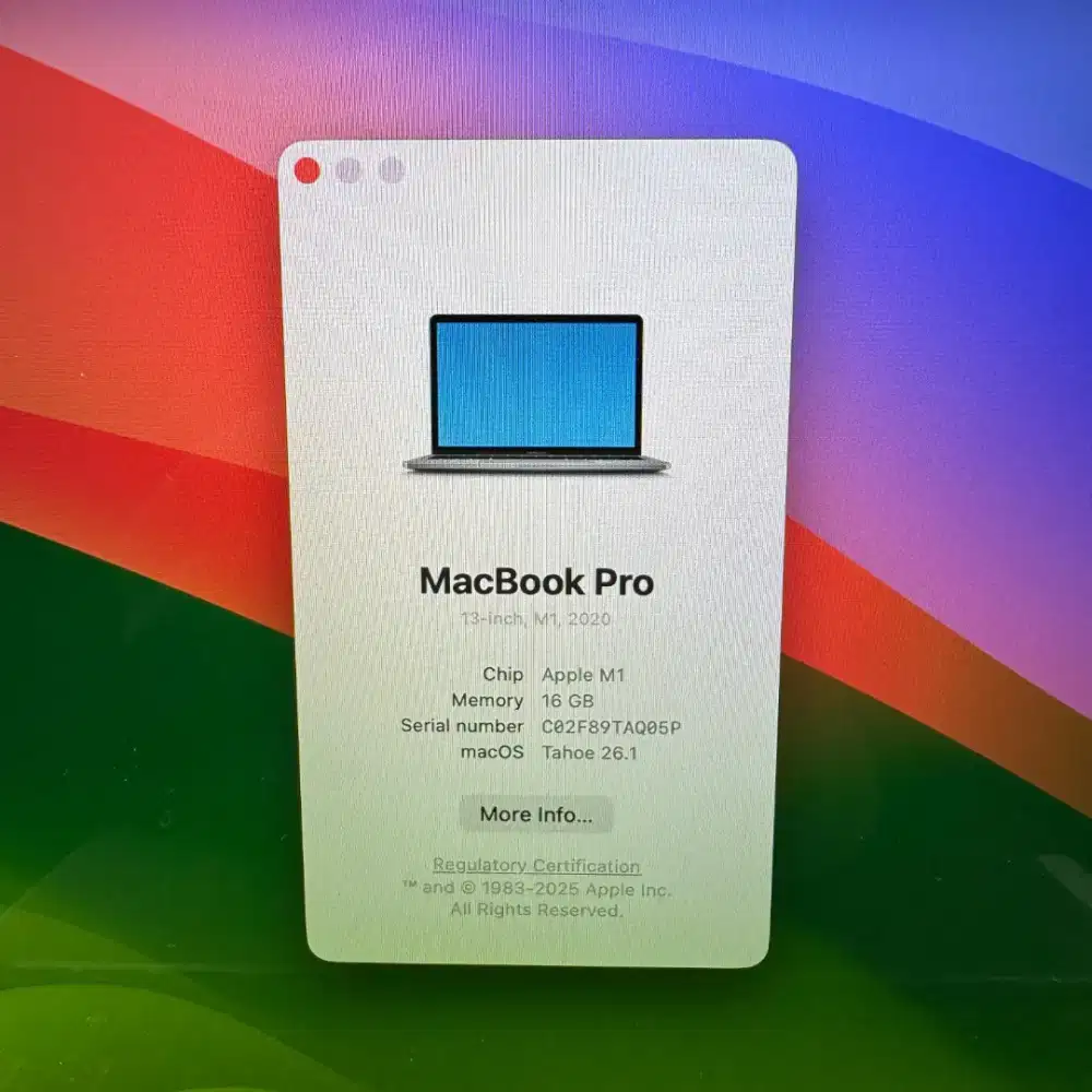 Macbook Pro M1 layar 13 Inch Ram 16 Ssd 512 lengkap full set Space