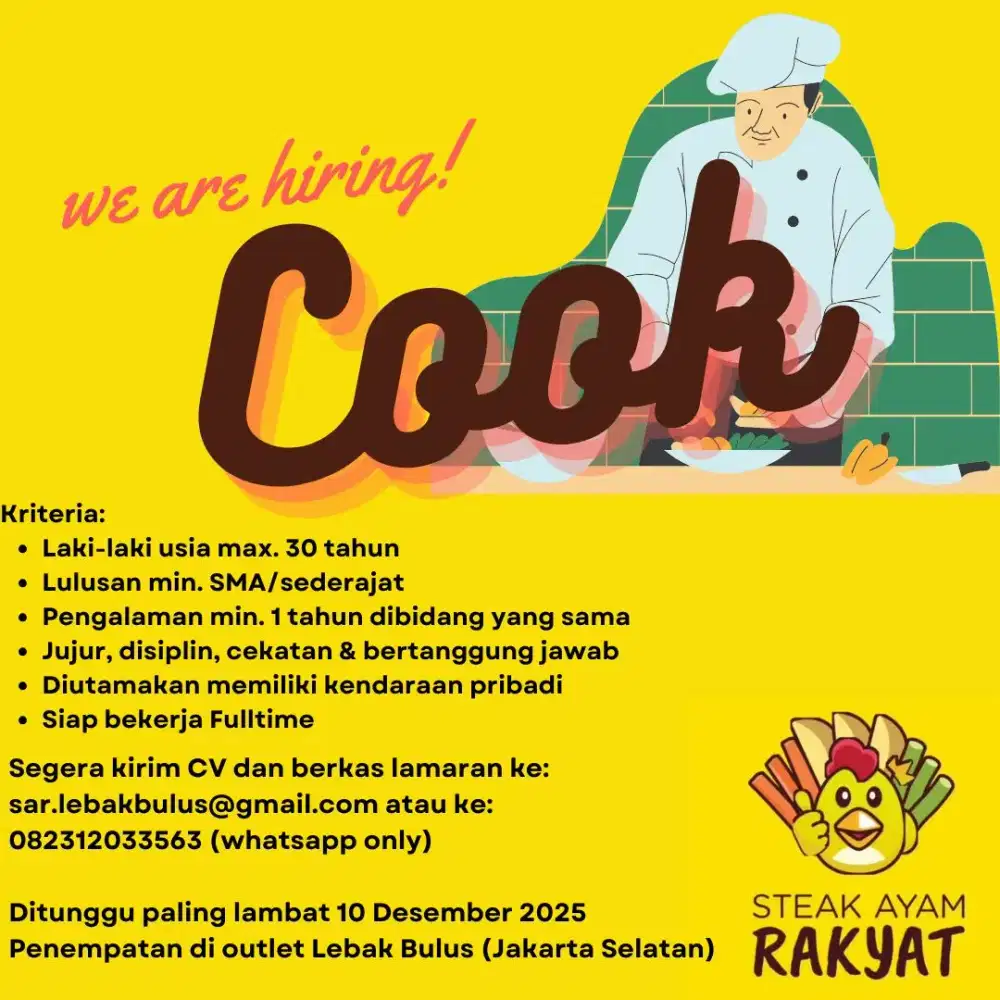 Lowongan Kerja di Outlet Steak Ayam Rakyat