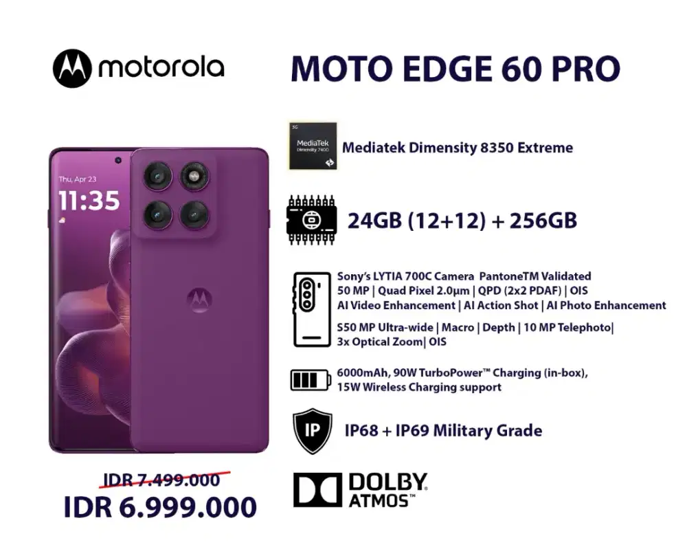 MOTOROLA EDGE 60 PRO 5G (BARU) GARANSI NASIONAL 1 TAHUN