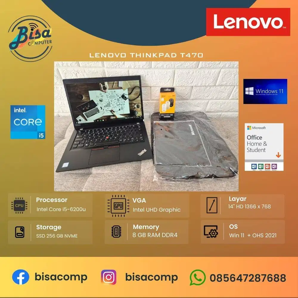 Lenovo thinkpad T470 Core i5 6th Gen SSD 256Ggb Ram 8gb 14inch Fingerp