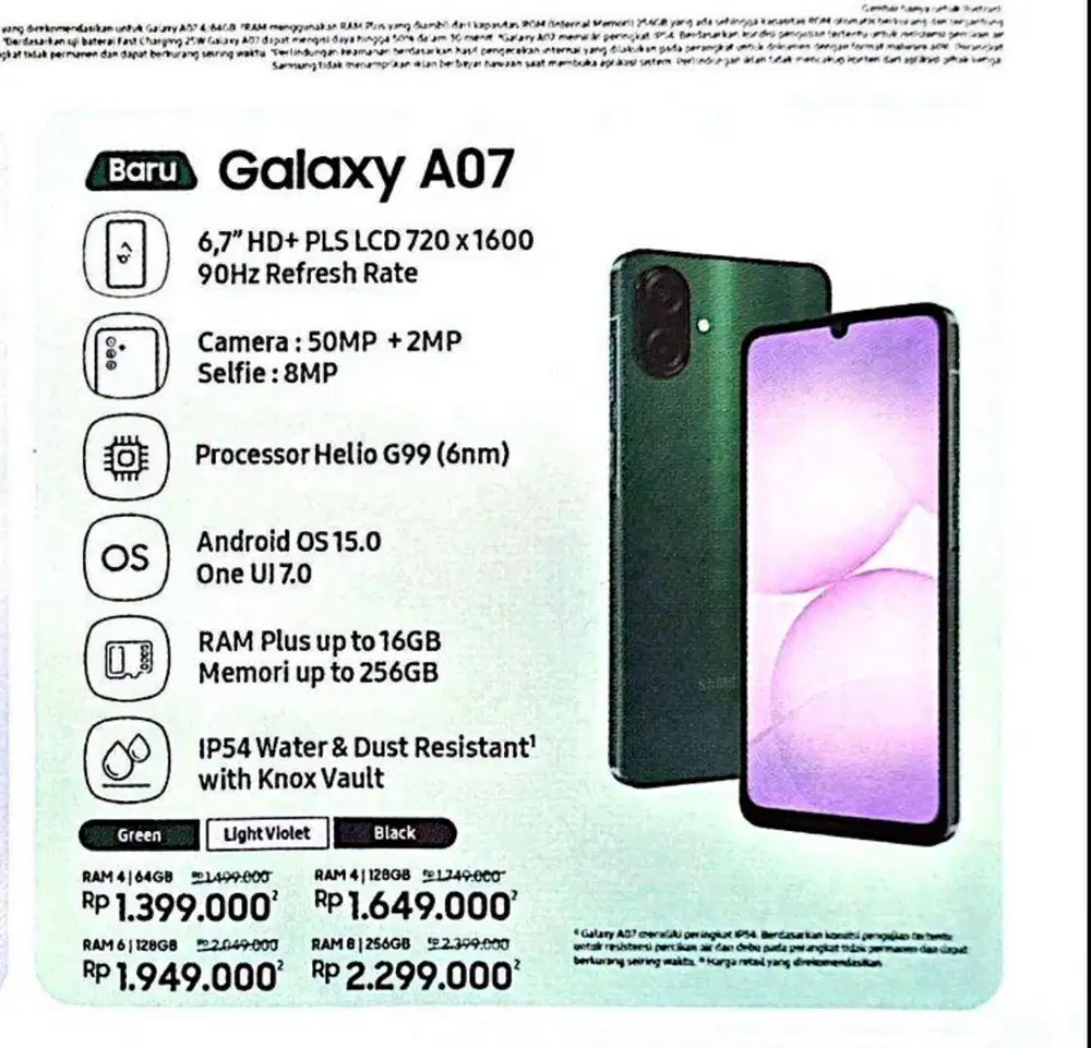 Samsung galaxy a07 4/64 baru segel