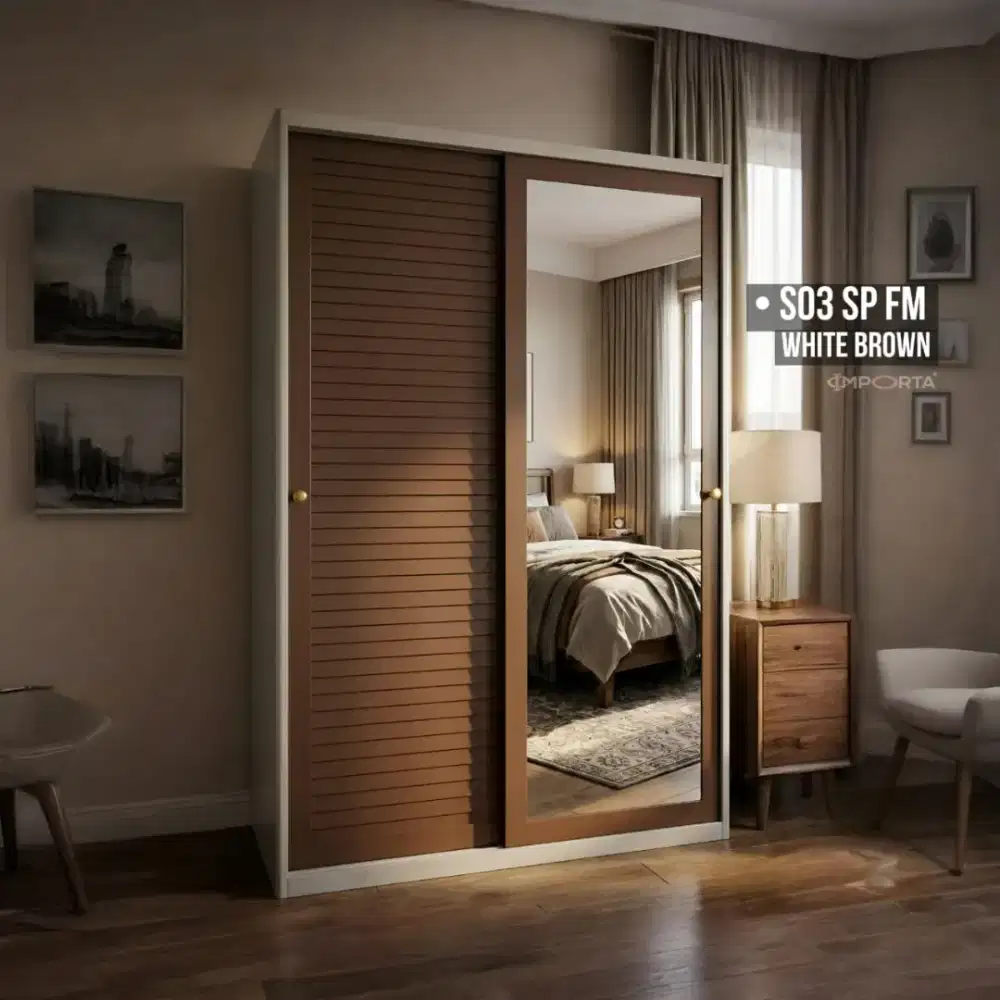 Lemari Pakaian Besi Pintu Sliding Motif Embos Importa SP FM