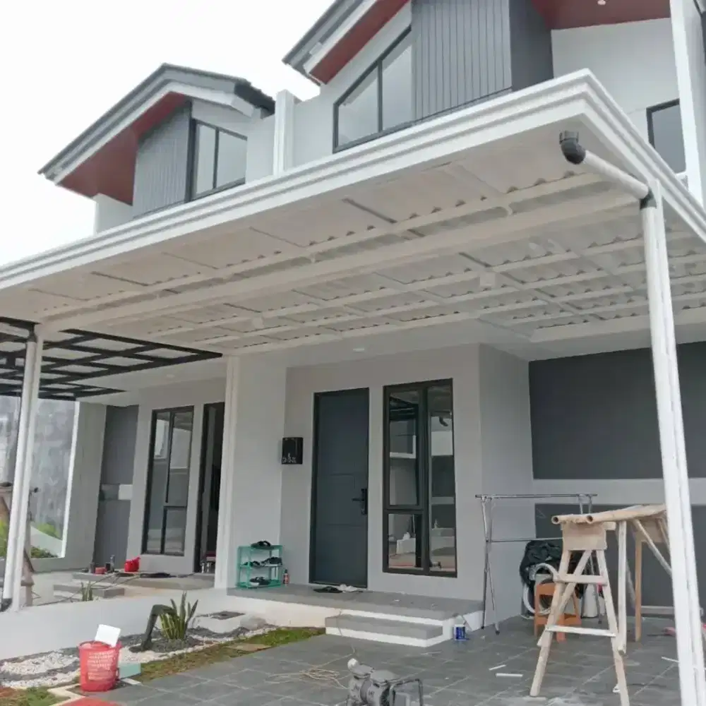 Kanopi minimalis, atap alderon singgle layer kombinasi plavon GRC