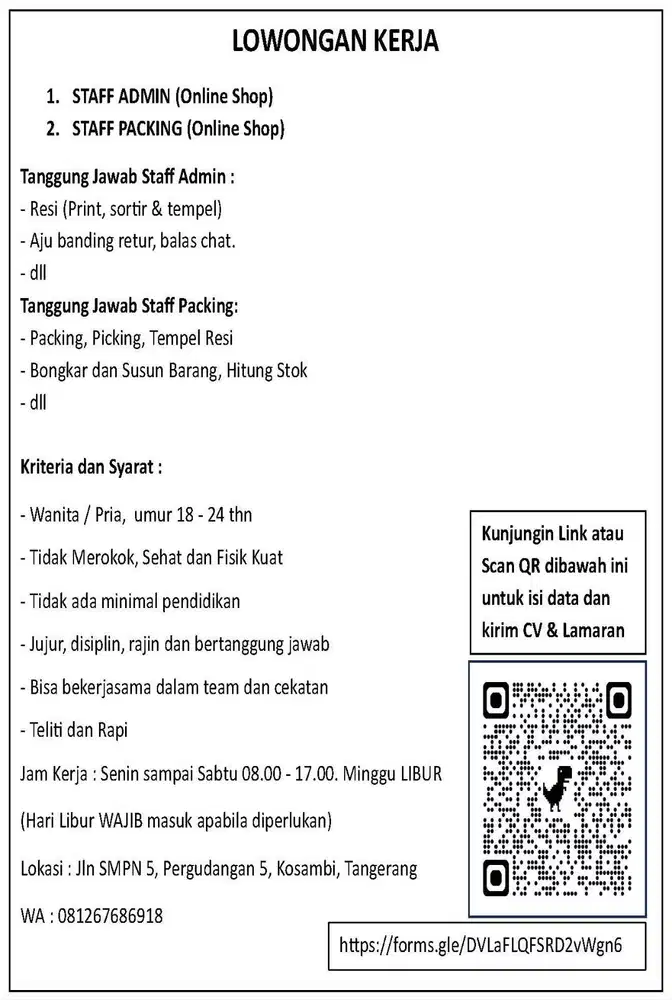 LOWONGAN KERJA ONLINE SHOP