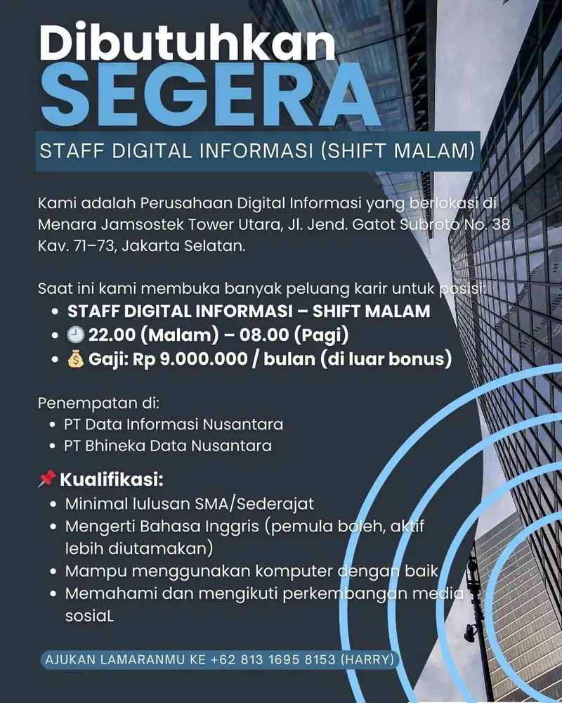STAFF DIGITAL INFORMASI (SHIFT MALAM)
