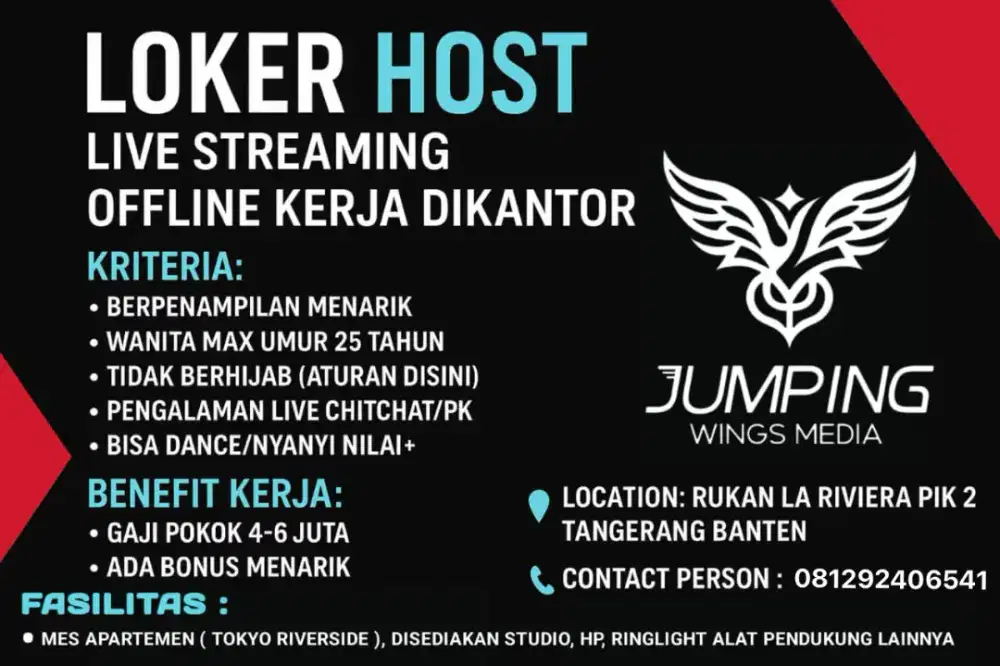 Dicari host online live tiktok