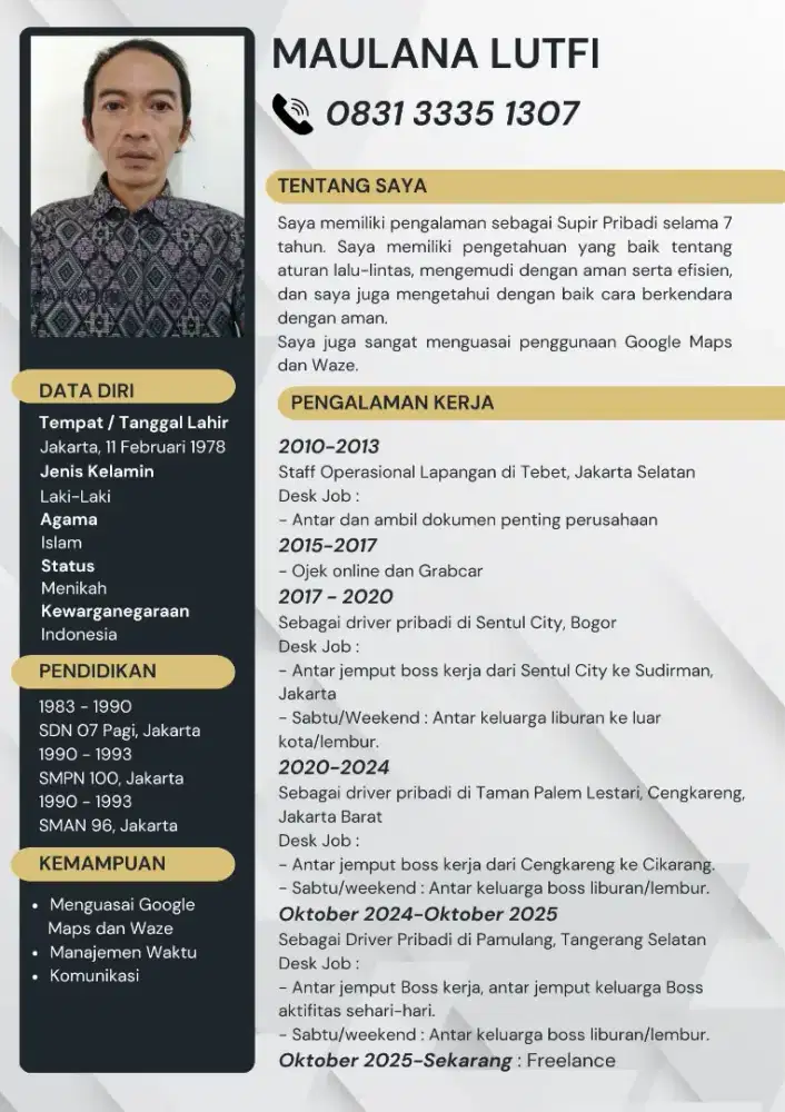 Saya siap menjadi driver pribadi