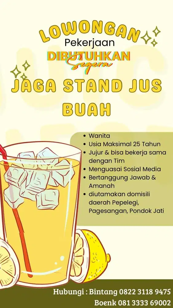 Lowongan kerja jaga stand jus
