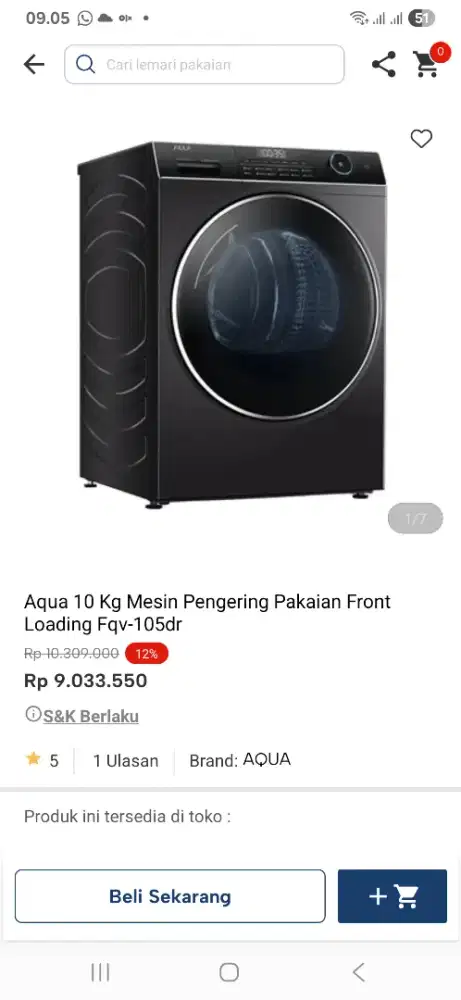 Aqua 10 kg mesin pengerin pakaian