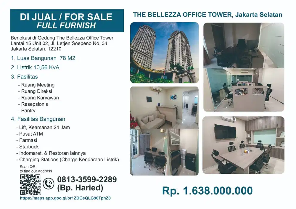 JUAL KANTOR / OFFICE FOR SALE (FULL FURNISH) THE BELLEZA OFFICE TOWER