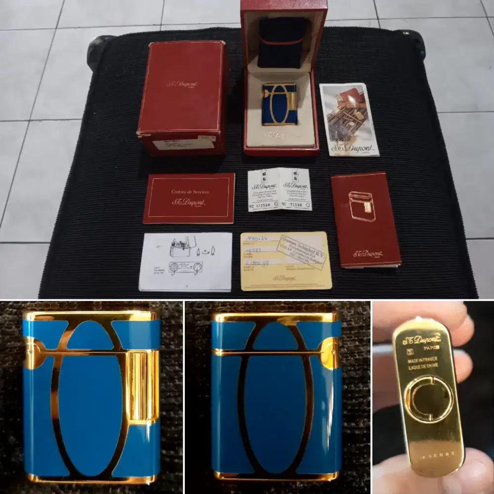 S.T. Dupont Gas Lighter Blue Gold Soubreny made in france