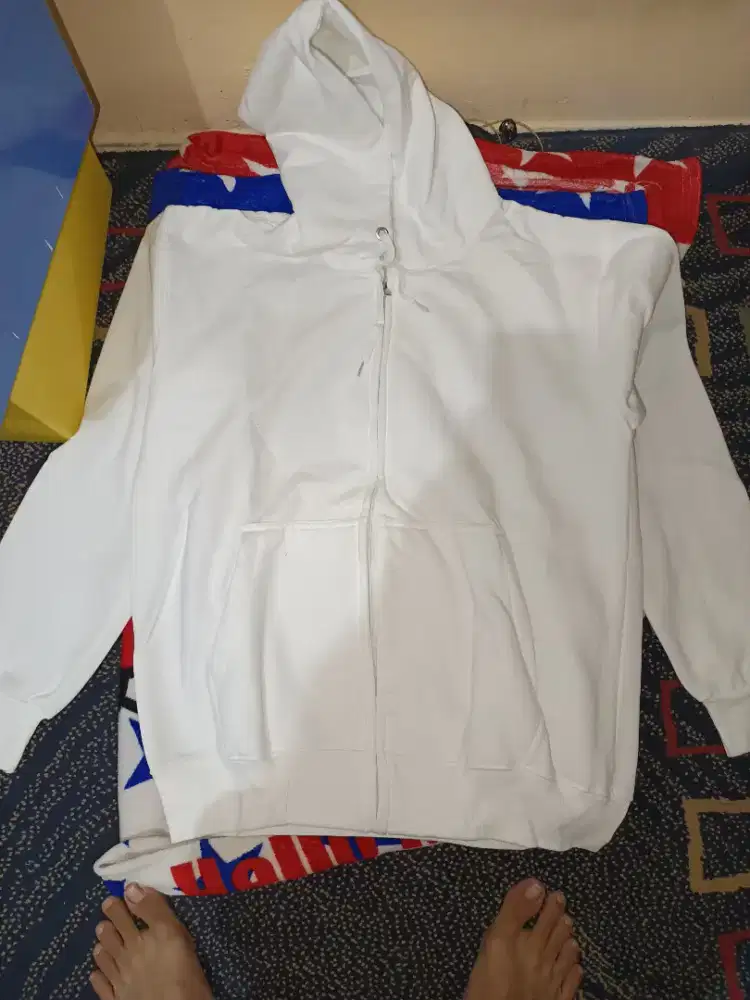 Hoodie Zipper White / Jaket Putih Polos
