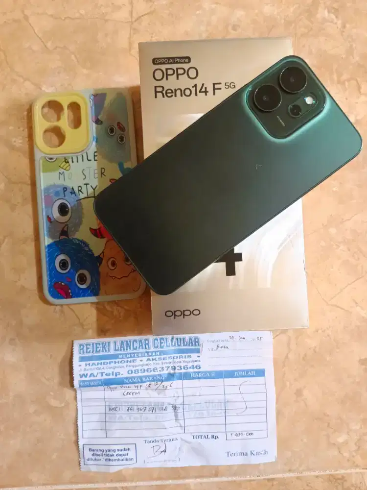 Jual Oppo Reno 14f 5G ram12/256 mulus lengkap
Pembelian 30/07/2025