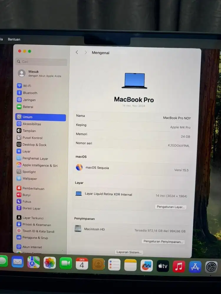 MacBook Pro M4 14” High Spec | RAM 24GB | SSD 1TB | Harga Terbaik!