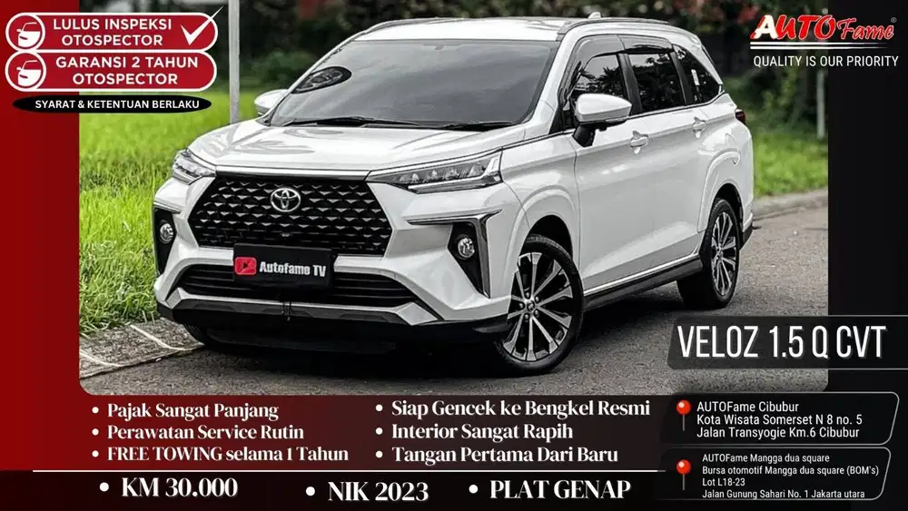 Toyota Veloz 1.5 Q CVT AT NIK 2023 White On Black