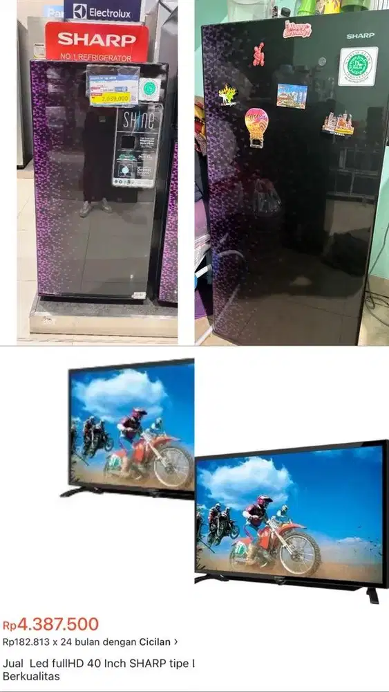 Jual TV 40 inch dan Kulkas sepaket, MERK SHARP SEMUA