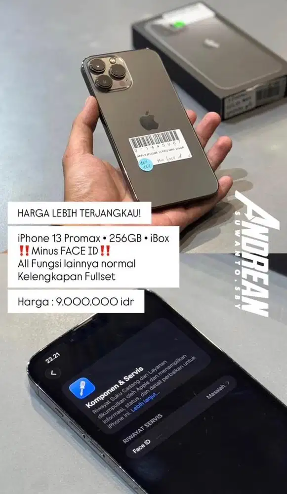 Second Iphone 13 Promax 256 gb ibox Minus Face Id