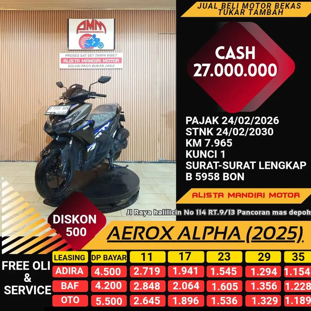 AEROX ALPHA 2025 KM LOW LIKE NEW PAJAK HIDUP CC 0% KREDIVO TOKPEDEDIA