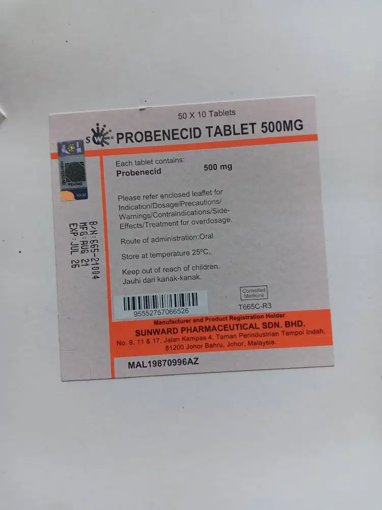 Probenecid tablet 500mg | Harga 1 papan (10butir)