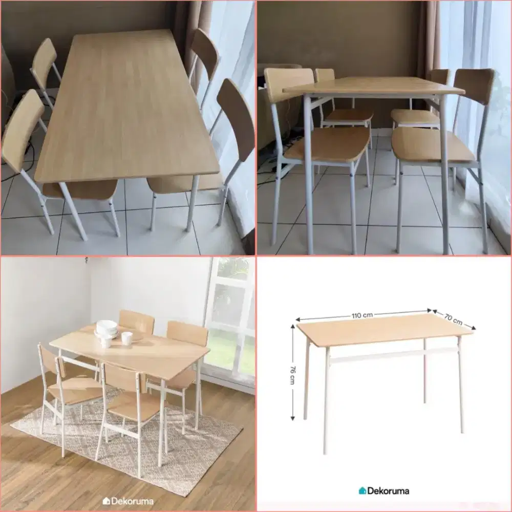 Set Meja Makan Dekoruma Walnut Putih