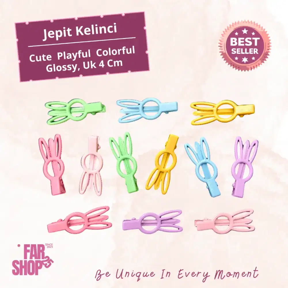 Jepit Kelinci Lucu 4 Cm Glossy Murah Cute Colorful Playful Stylish