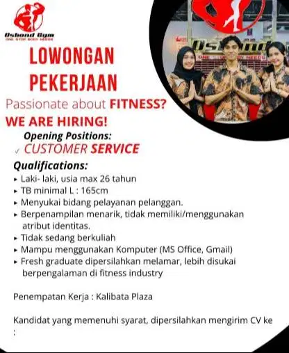 LOWONGAN CUSTOMER SERVICE GYM CENTER