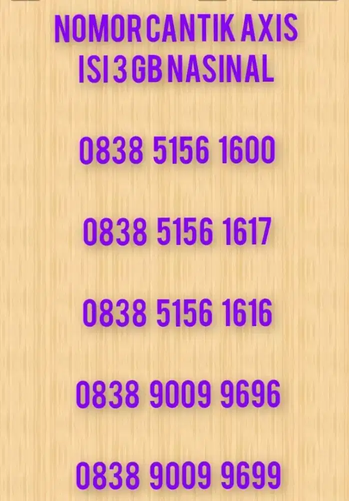 NOMOR CANTIK AXIS KUOTA 3 GB MASA BERLAKU 2 BULAN.