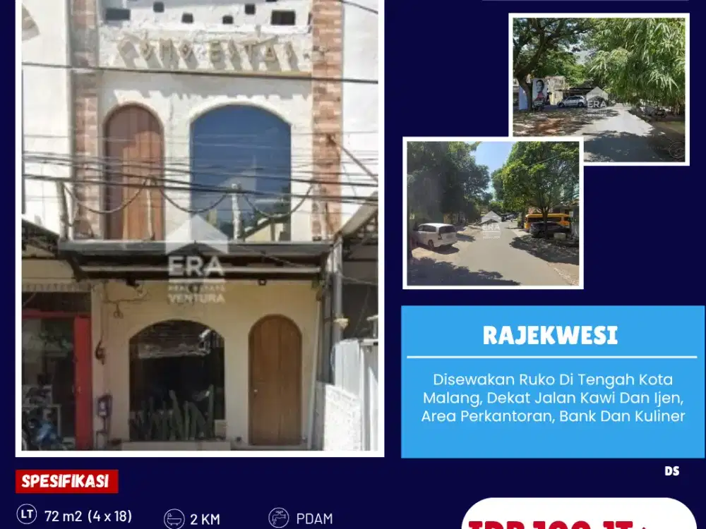 Ruko Di Tengah Kota, Dekat Jalan Kawi Dan Ijen, Area Perkantoran