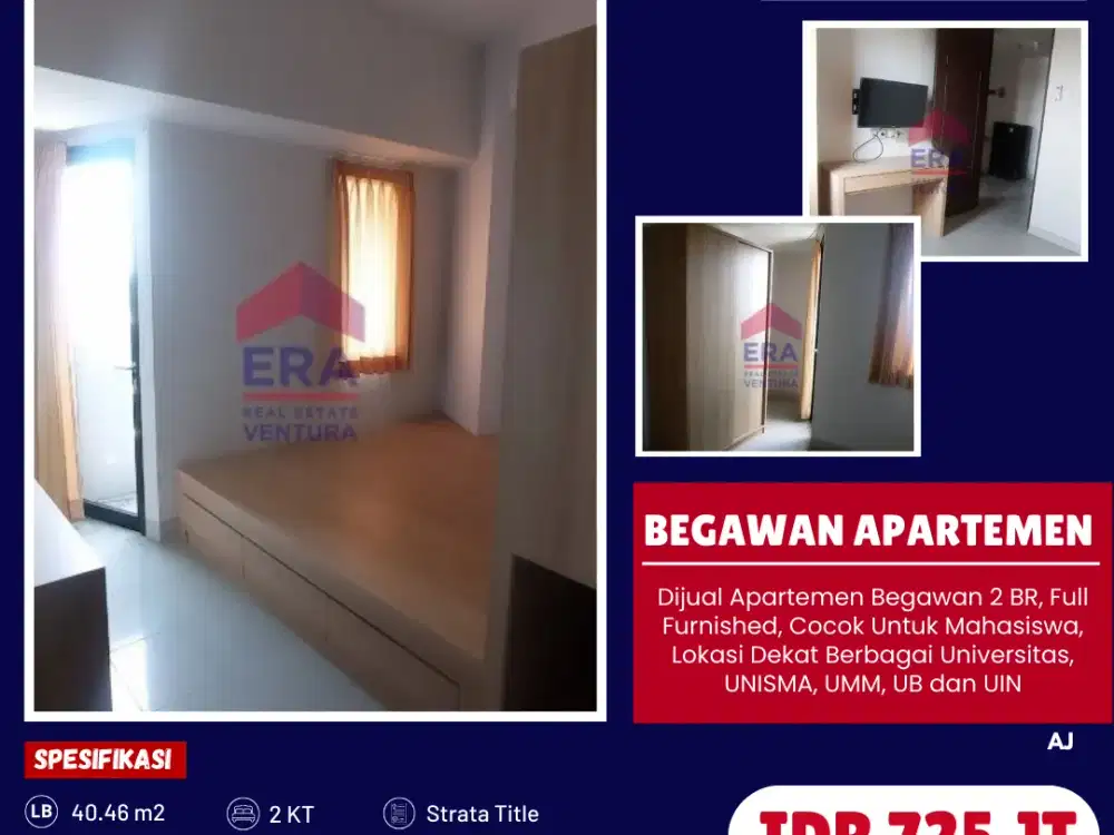 Apartemen Begawan 2 BR, Full Furnished, Cocok Untuk Mahasiswa