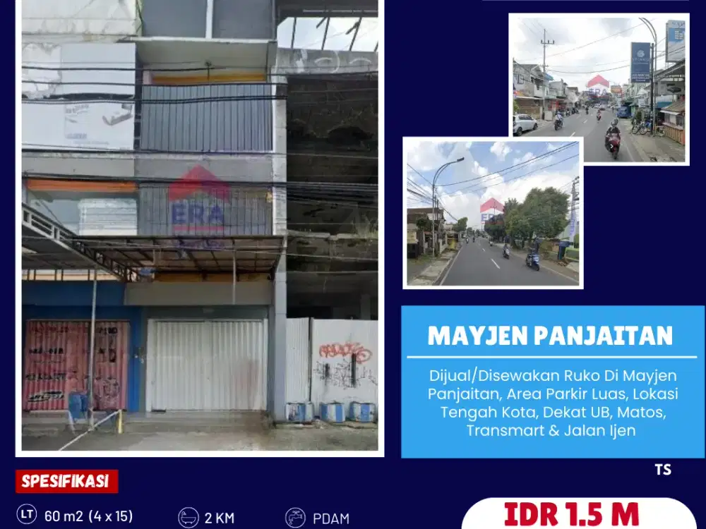 Disewakan Ruko Di Mayjen Panjaitan Dekat UB Dan Matos