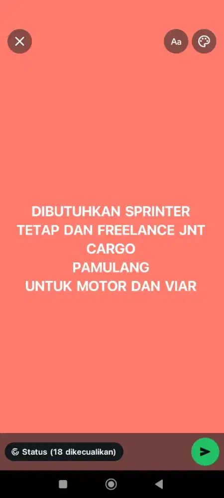 Dibutuhkan sprinter (KURIR) tetap & freelance Jnt Cargo area Pamulang