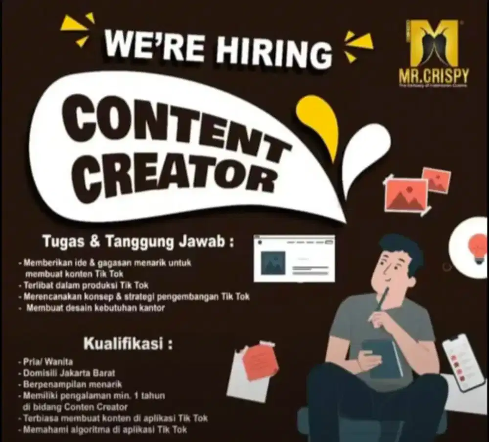 DIBUTUHKAN LOWONGAN POSISI DESIGN GRAFIS,CONTENT CREATOR,VIDEOGRAGER