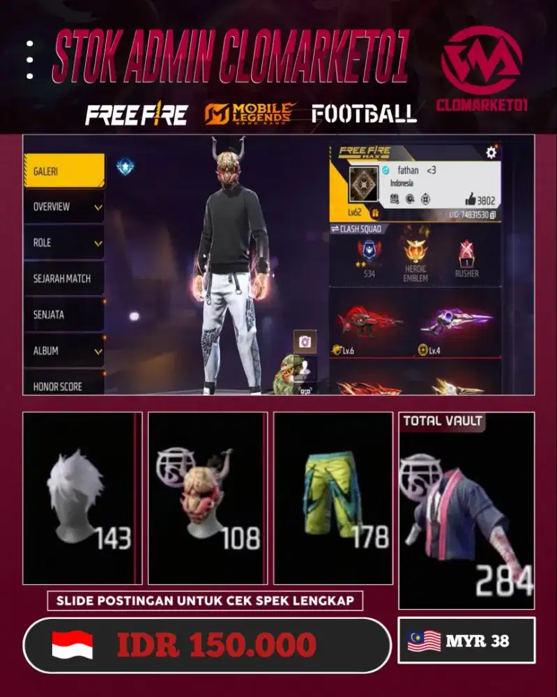 @DI JUAL AKUN FIRE FIRE OLD MURAH AMAN DAN TERPERCAYA DI JAMIN  AMAN