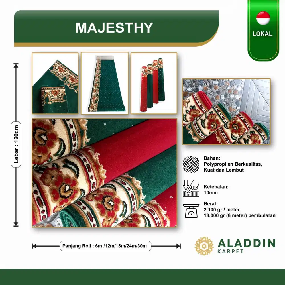 Karpet Masjid Murah Majesthy - Meteran Permeter Hijau Merah