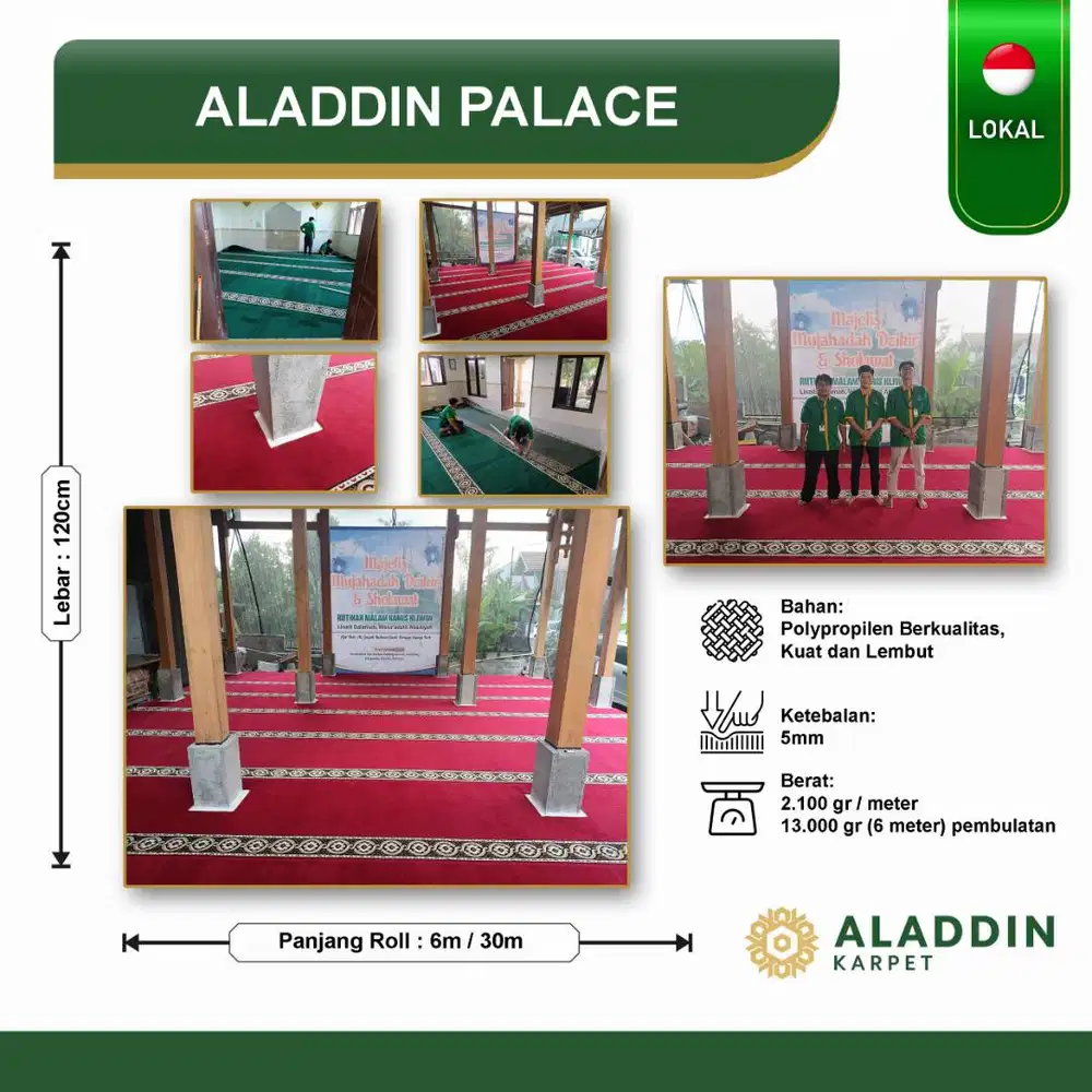 Karpet Masjid Aladdin Palace - Meteran Permeter Hijau Merah